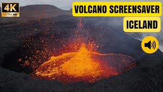 Lava Bubbling Cauldron Screensaver With Sound 4K Footage Of Iceland Volcano Splashing Apr 27 2024 [upl. by Navarro]