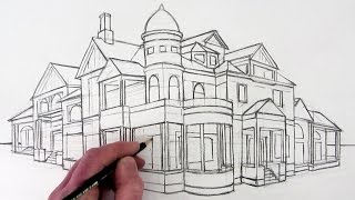 How to Draw a House in 2Point Perspective Narrated [upl. by Dnomaj498]