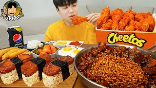 ASMR MUKBANG 직접 만든 치토스 양념 치킨먹방 치즈스틱 짜파게티 레시피 FRIED CHICKEN AND BLACK BEAN NOODLES EATING SOUND [upl. by Saraiya]