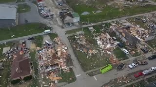 Drone video shows tornado damage in Whiteland Indiana [upl. by Eceinej]