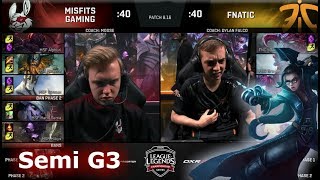 Fnatic vs Misfits  Game 3 Semi Finals S8 EU LCS Summer 2018  FNC vs MSF G3 [upl. by Boutis]