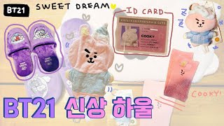 라인프렌즈 BT21 신상 하울  슬리핑 쿠키 인형 키링 슬리퍼 담요 수면 양말 ID CARD [upl. by Ahsienar447]