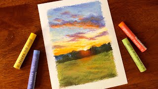 Oil Pastel Painting 油画棒  Countryside Sunset see descriptions for color codes [upl. by Namyh]