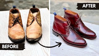 Transforming Worn Leather Chukka Boots into Stunning New Shoes  Complete Restoration Process [upl. by Quartis]