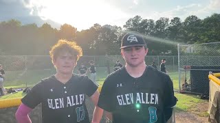 Glen Allen baseball catcher Levi Jones pitcher Chad Martin after 92 win over Battlefield in Class [upl. by Bedwell]