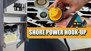 BASIC ELECTRIC HOOK UP TO SHORE POWER AT A CAMPGROUND FOR SMALL TRAVEL TRAILERS  SOL DAWN ROVER [upl. by Quiteria]