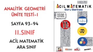 11Sınıf Soru Bankası Analitik Geometri Ünite Testi1 Sayfa 9394 [upl. by Voccola]