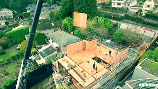 CLT Installation at our Westbay Passive House  drone footage [upl. by Lorena]