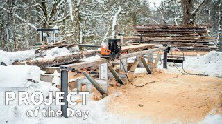 Mill with Logosol portable sawmill in the snow [upl. by Zondra]