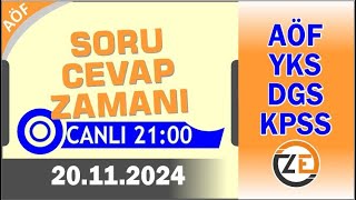 AÖF 20 11 2024  ÇARŞAMBA 2100  Canlı Soru Cevap Zamanı  Açıköğretim DGS KPSS YKS [upl. by Eilrebma]