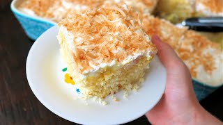 Easy Hawaiian Pineapple Coconut Poke Cake  Delicious Tropical Cake Recipe [upl. by Cusick]