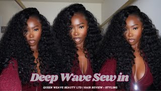 Deep Wave Flip Over Sew In  Blending with minimal leave out  Queen Weave Beauty [upl. by Notnroht]