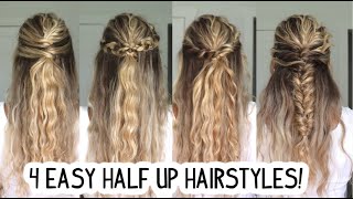 4 EASY HALF UP HALF DOWN HAIRSTYLES FOR BEGINNERS Trendy Hairstyles  Bridal Hairstyles [upl. by Araldo]