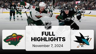 NHL Highlights  Wild vs Sharks  November 7 2024 [upl. by Airbmak]