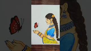 🎈🎈Beautiful Girl With A Colourful Butterfly 🦋🦋hena art gallery paintingartshorts [upl. by Blodget]