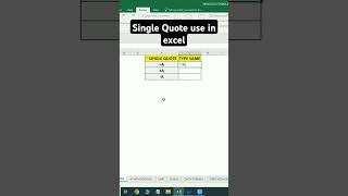 Single Quotes ka use in excel shorts tricks excel excel tips [upl. by Pease]