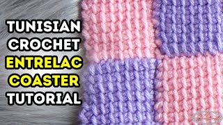 How to TUNISIAN Crochet ENTRELAC Coaster TUTORIAL [upl. by Bennet]