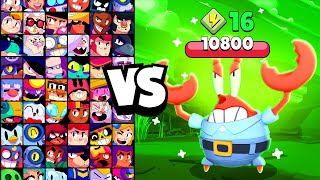 Mr KRABS TICK vs ALL BRAWLERS With 16 POWERUPs  Brawl Stars [upl. by Leahcim]