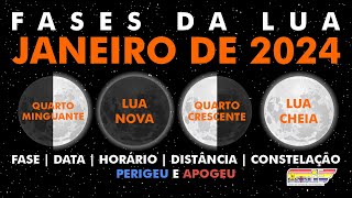 Fases da Lua em janeiro de 2024 [upl. by Swithbart]