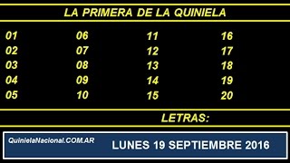 Quiniela Nacional La Primera Lunes 19 de Septiembre de 2016 www quinielanacional com ar [upl. by Hedelman197]