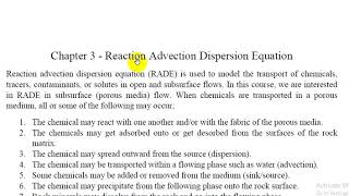 Reaction Advection Dispersion Equation 1 RADE [upl. by Delbert]