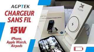 ⚡ AGPTEK Chargeur MagSafe sans Fil 3 en 1 à Induction Rapide 15W pour iPhone Apple Watch et Airpods [upl. by Deden]