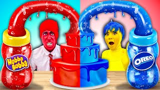 INSIDE OUT RED VS BLUE CAKE DECORATING CHALLENGE  JOY VS ANGER EMOTION MAKE LARGEST CAKE BY SWEEDEE [upl. by Collimore757]