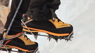 Ice Climbing 6 MonoPoint Crampons vs DualPoint Crampons  Climbing Tech Tips [upl. by Arobed]