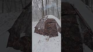 Camping out in the hot tent during a November snow storm [upl. by Pascia]