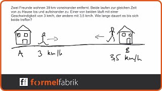 Lineare Funktionen Wann treffen sich die zwei Freunde – Textaufgabe [upl. by Cammi]