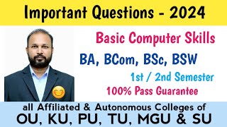 bcs Imp Questions 2024 BA Bcom bsc II 2nd Sem semester basic computer Skills Important OU PU MGU SU [upl. by Freberg]