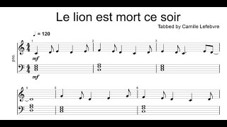 Le lion est mort ce soir partition piano facile [upl. by Weasner]