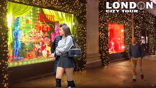 🎄2023 London Christmas Lights amp Shop Displays ✨ Central London Night Walk 4K HDR [upl. by Kori]