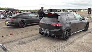 650HP VW Golf 7 R PK Performance Tuning vs MercedesAMG C 63 S Coupe [upl. by Kcirted]