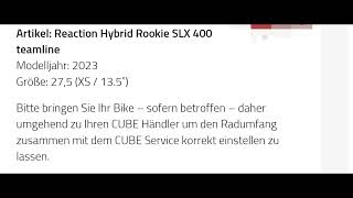 Sicherheitsmaßnahme für EBikes CUBE Reaction Hybrid Rookie SLX 400 teamline 2023 [upl. by Amzaj]