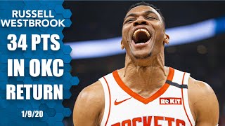 Russell Westbrook gets standing ovation drops 34 points in return to OKC  201920 NBA Highlights [upl. by Ventre302]