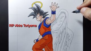 how to draw goku rip akira toriyama  how to color dragonball characters [upl. by Ecyor]