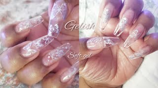 Beautiful 😍 GLASS NAILS 💅🏾 ft GELISH SOFT GEL Long Coffin [upl. by Oilalue]