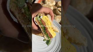 The BEST breakfast sandwich recipe English muffin chorizo egg goat cheese fig jam and arugula [upl. by Eiramanad]