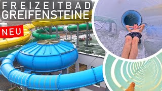 NEUER Rutschenturm im Freizeitbad Greifensteine 2024  Trichter Family Twister amp Röhrenrutsche [upl. by Mills]