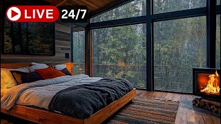 Relax On The Bedroom On A Rainy Day ⛈ Heavy Rain and Fireplace Sounds To Sleep Relax Rest Study [upl. by Yart]