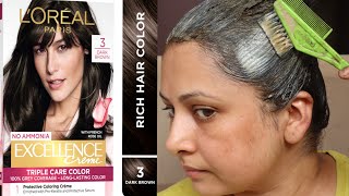 Loreal Paris excellence Hair Color Shade Dark Brown for grey hair at home  Kaur Tips [upl. by Menzies]