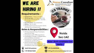 Company Secretary Trainee simranconsultantllp alwayshiring hiring hindufestival [upl. by Aratehs984]