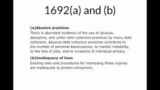 Part One  FDCPA Fair Debt Collection Practices Act Text 15 USC Section 1692 [upl. by Ewen]