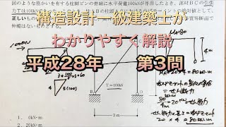 【構造設計一級建築士が過去問解説】一級建築士 構造力学平成28年第3問 筋交い付きラーメン架構をわかりやすく解説 [upl. by Fitalludba]