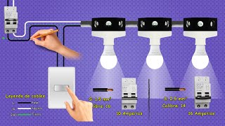 Instalación de tres Lamparas en paralelo controladas con Interruptor Simple  bombillos focos [upl. by Shelba273]