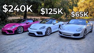 Porsche 718 Spyder RS vs 718 Spyder vs 987 Spyder  Head to Head Review [upl. by Warde]