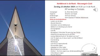 Kerkdienst in de Rank 13 oktober 2024 20e zondag na Trinitatis kinderdienst [upl. by Aroc784]