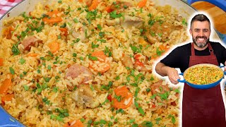 FAÃ‡A ESSE ALMOÃ‡O COMPLETO PARA SUA MÃƒE I ARROZ COM FRANGO E CALABRESA I Receitas de Pai [upl. by Ragas]