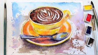 Yellow Coffee Mug Loose Style Watercolor Tutorial Beginner friendly [upl. by Margit681]